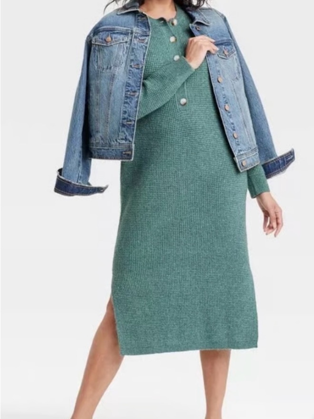 Universal Thread Midi Oversized Waffle Knit Sweater Dress Sage Green Small